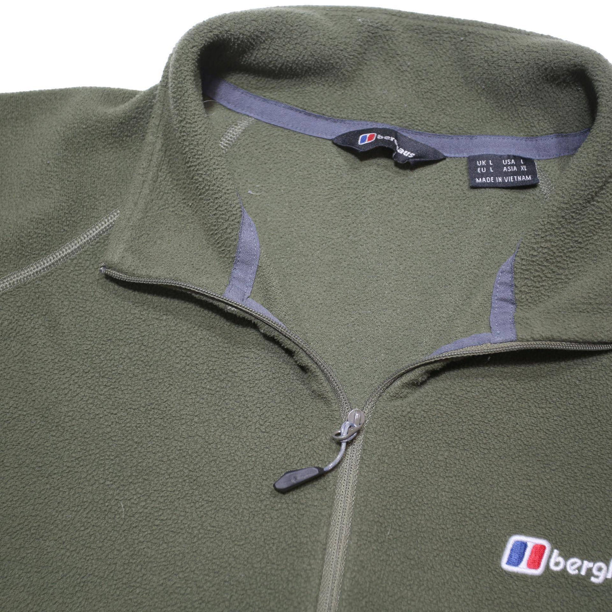 BERGHAUS Mens Green & Grey Plain Pullover Crew Neck Fleece L Outdoor Hiking Wear