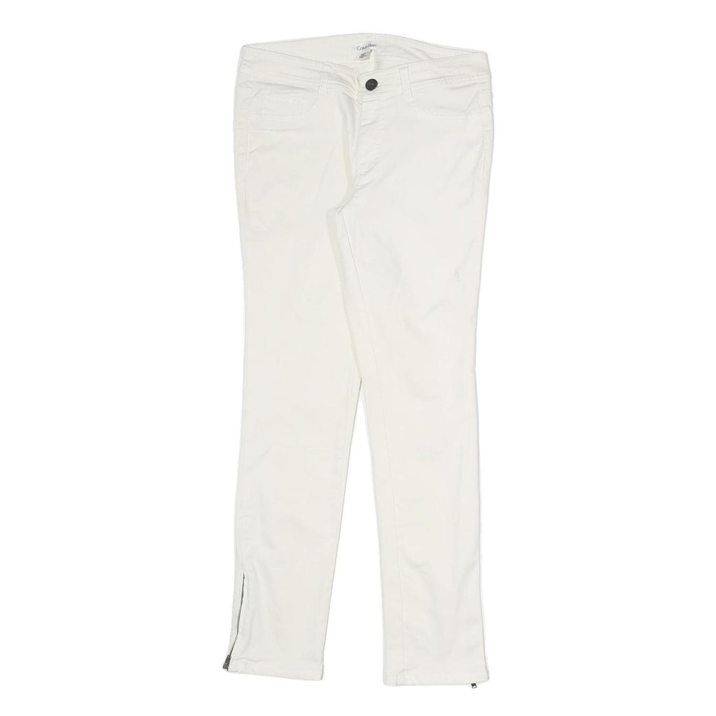 CALVIN KLEIN Womens Cotton Blend White Slim Skinny Trousers W28 L28 Zipped