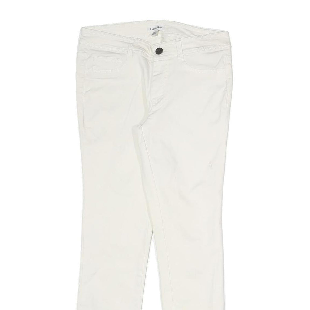 CALVIN KLEIN Womens Cotton Blend White Slim Skinny Trousers W28 L28 Zipped