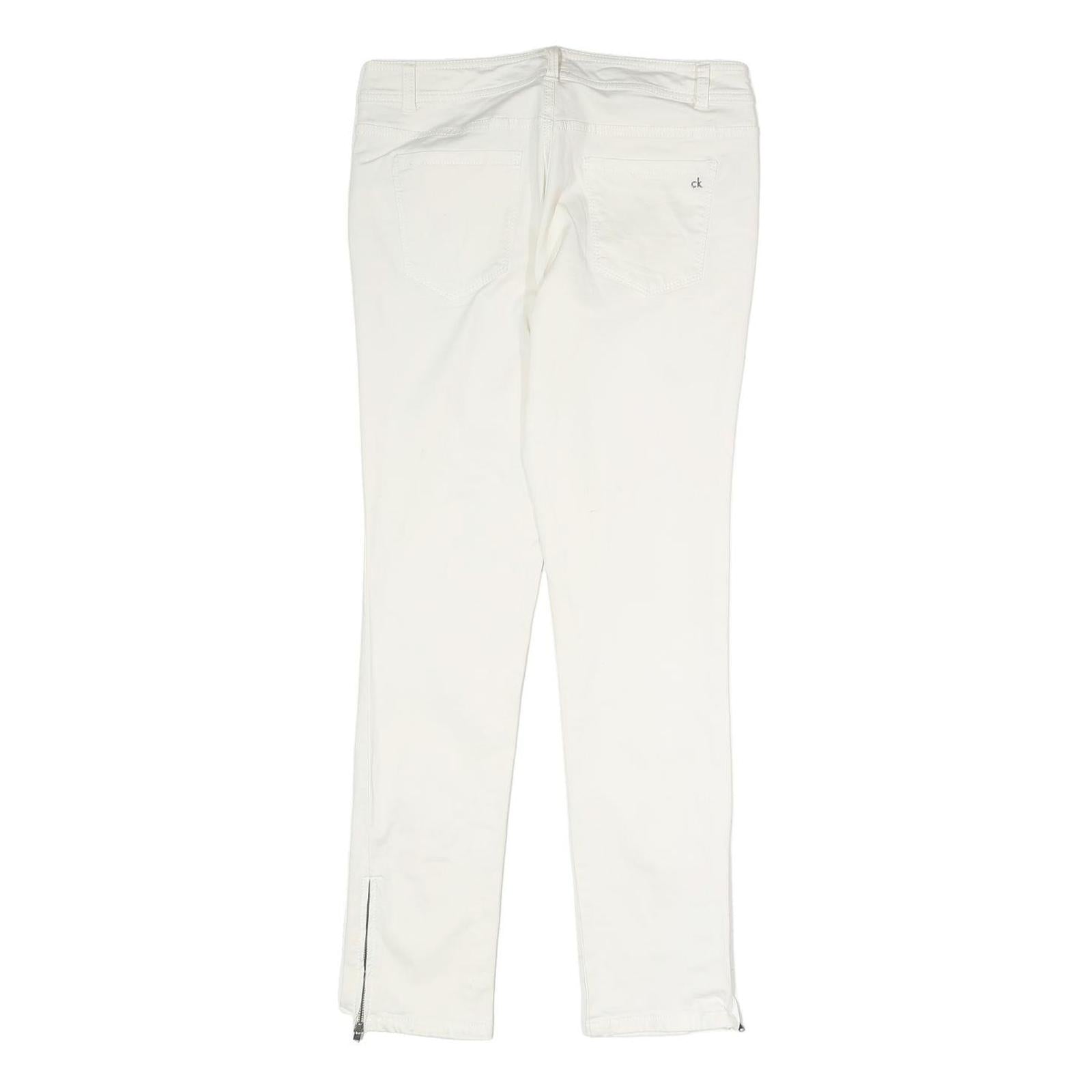 CALVIN KLEIN Womens Cotton Blend White Slim Skinny Trousers W28 L28 Zipped