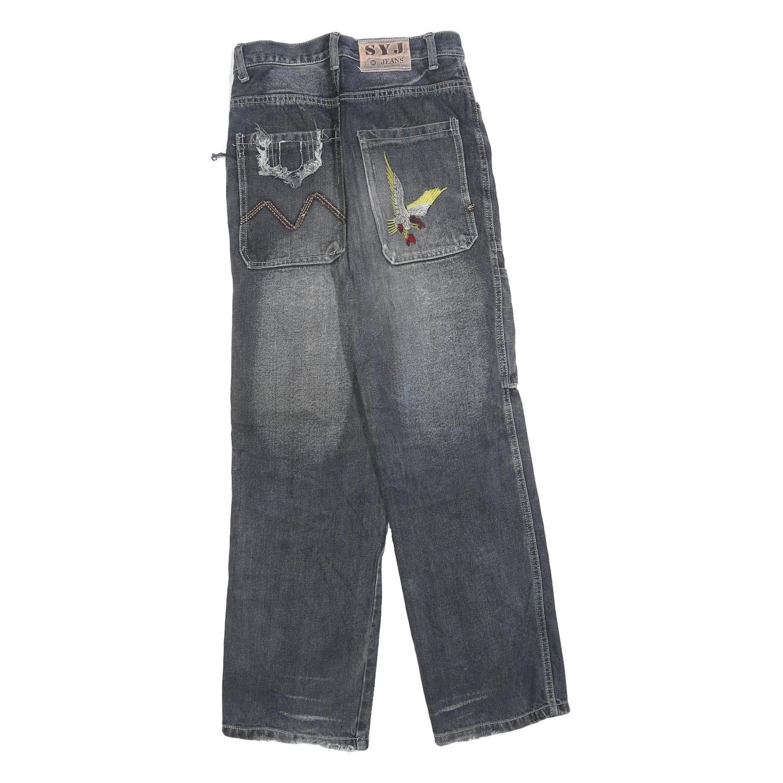 SYJ Womens Jeans Relaxed Straight Denim Medium W26 L28 Distressed Patchwork