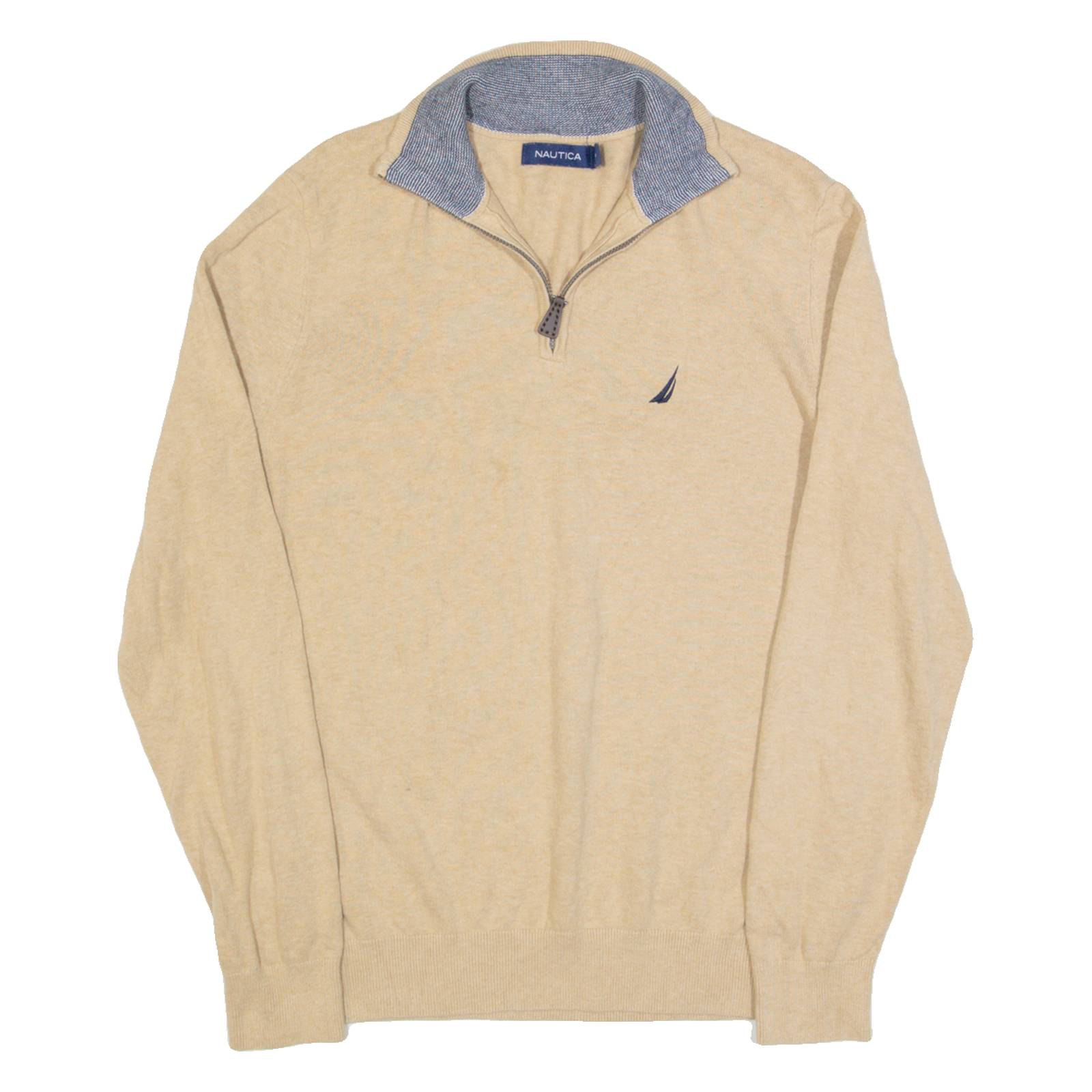 NAUTICA Mens Jumper Beige 1/4 Zip Tight Knit M