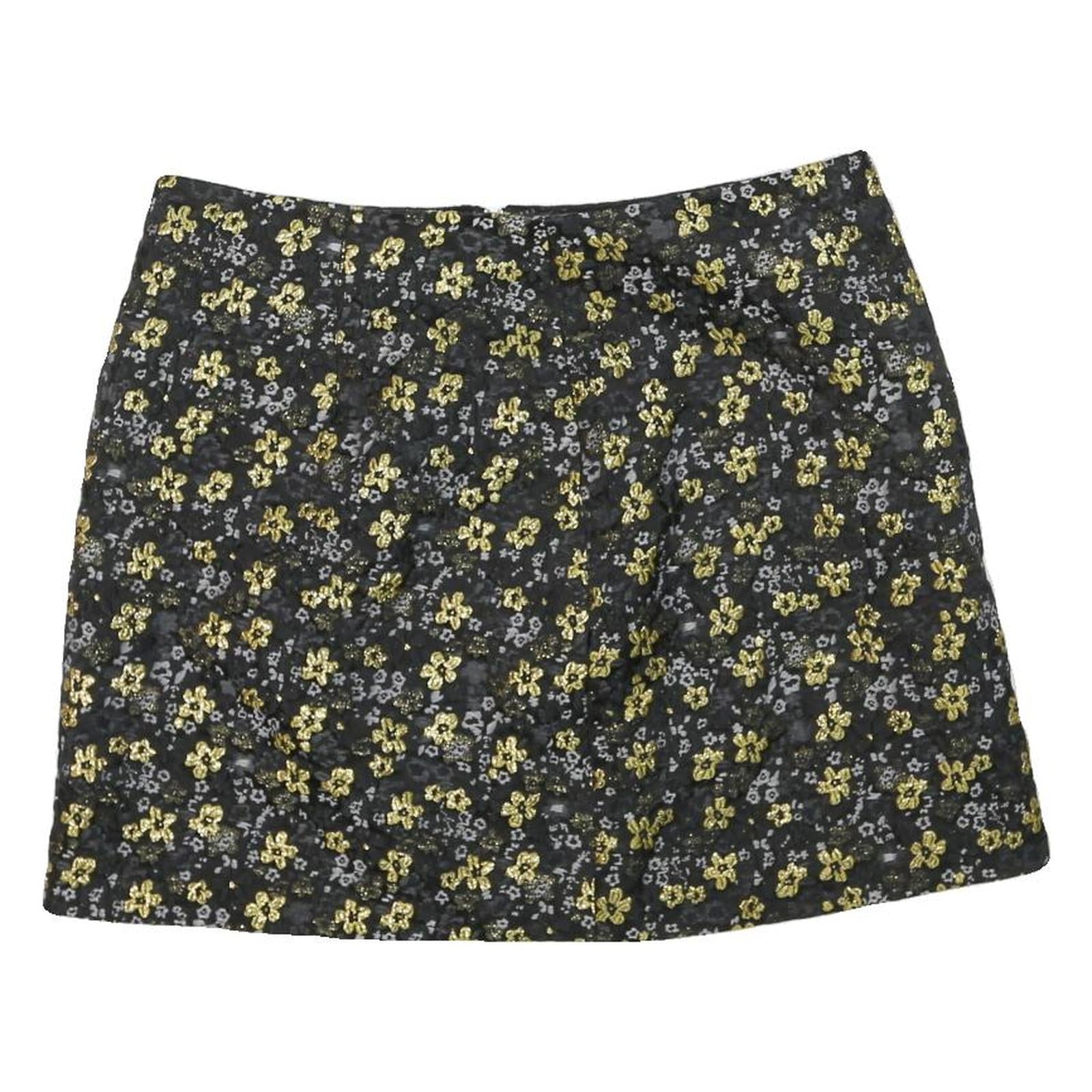 TED BAKER Womens Black & Gold Floral Mini Skirt Polyester Blend 2XL Stylish