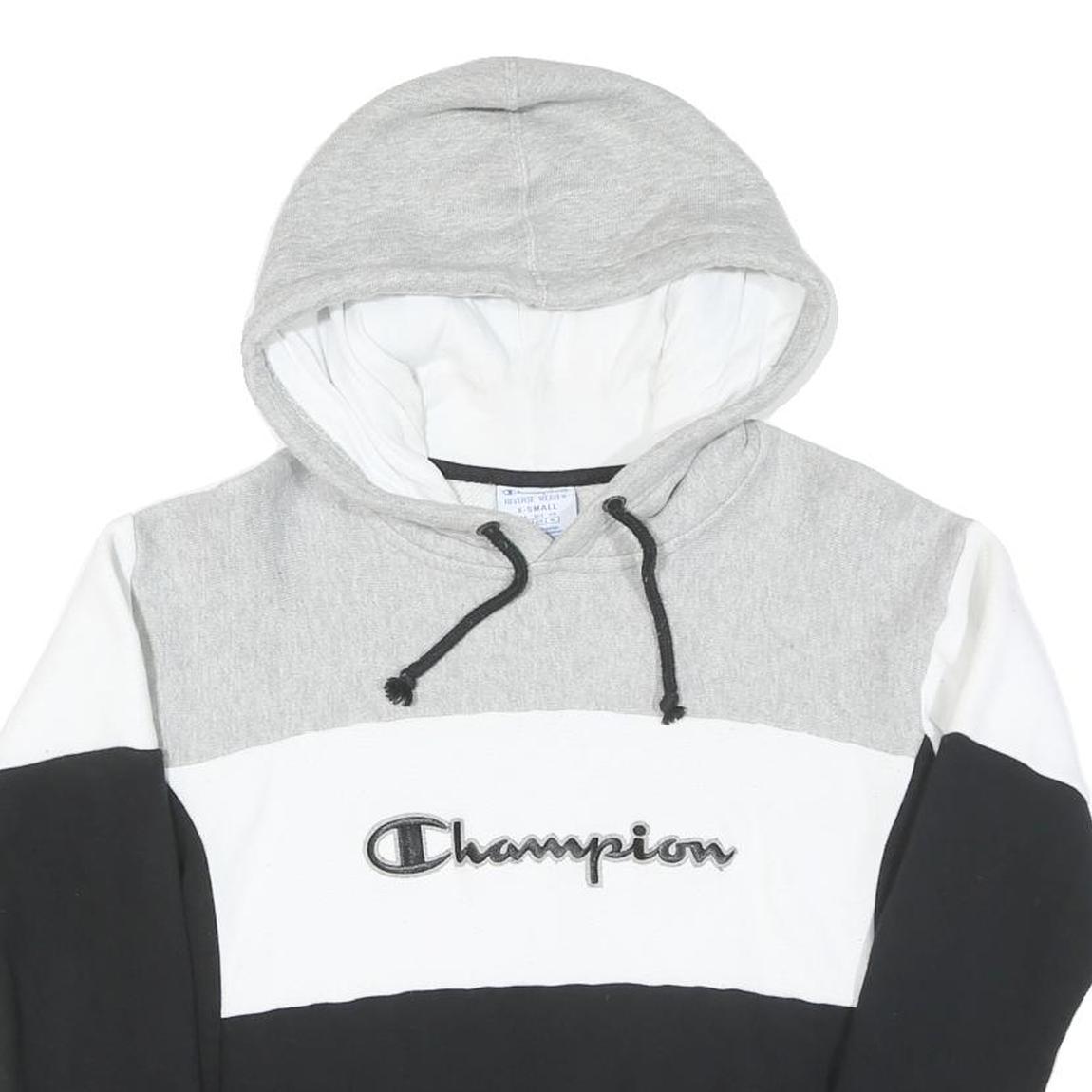 CHAMPION REVERSE WEAVE Womens Grey & White & Black Hoodie XS Cotton Blend
