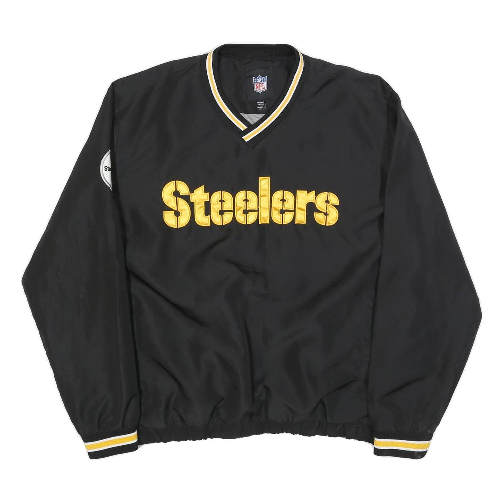 NFL Mens Black & Gold Steelers V-Neck 2XL Sweatshirt Polyester Sportswear