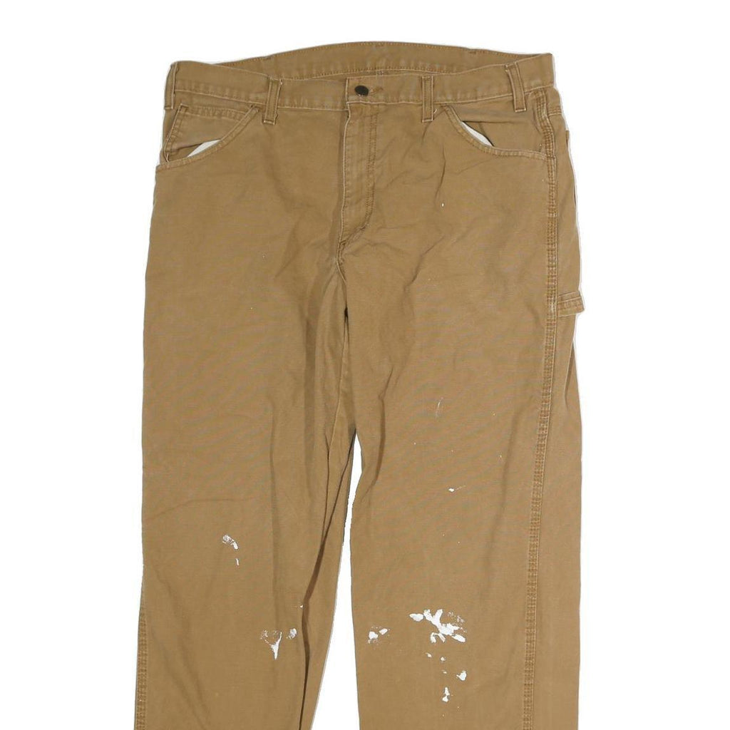 DICKIES Mens Cotton Blend Beige Regular Fit Straight Leg Trousers W38 L31