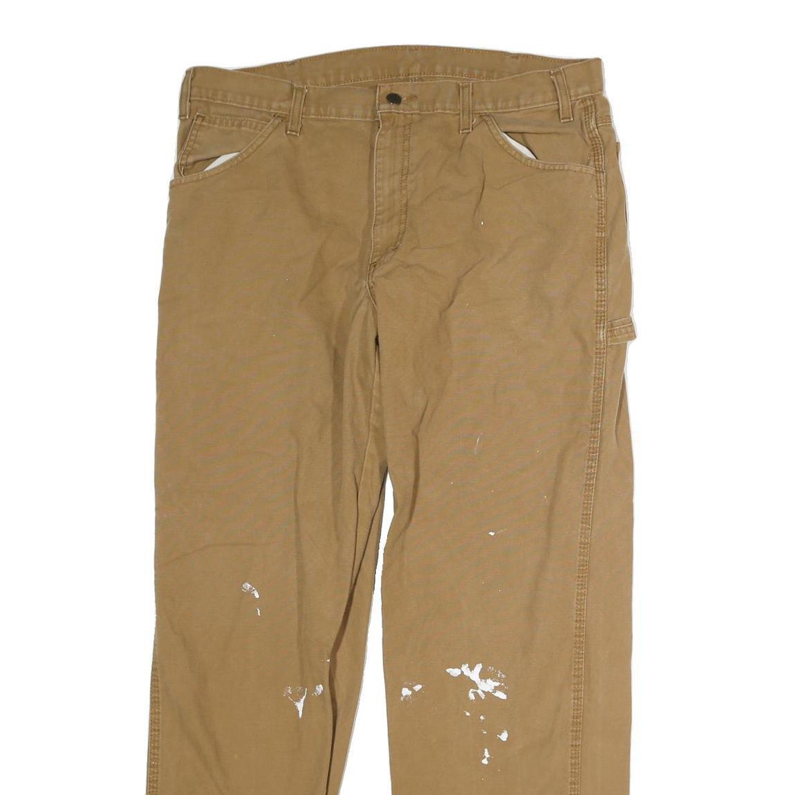 DICKIES Mens Cotton Blend Beige Regular Fit Straight Leg Trousers W38 L31