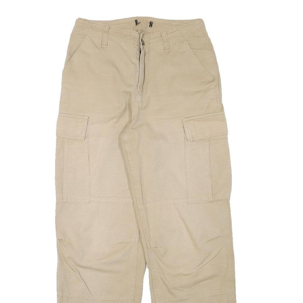 Womens Beige Cotton Blend Relaxed Cargo Trousers W27 L29 Casual Utility Zip