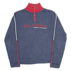 TOMMY HILFIGER Womens Jumper Blue Button Neck Tight Knit XL