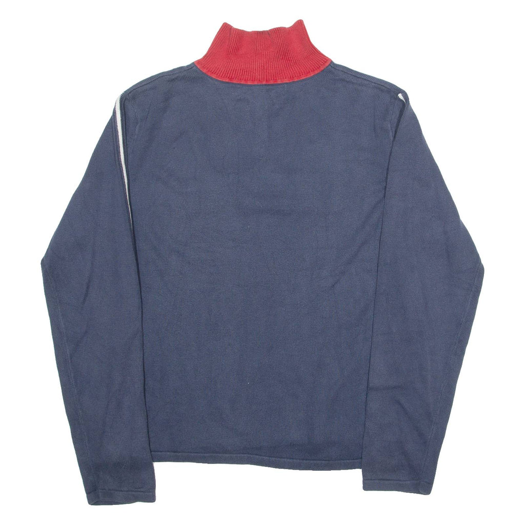 TOMMY HILFIGER Womens Jumper Blue Button Neck Tight Knit XL