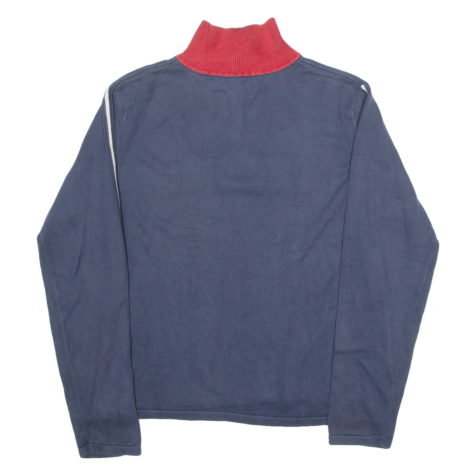 TOMMY HILFIGER Womens Jumper Blue Button Neck Tight Knit XL