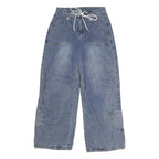 Womens Regular Fit Blue Denim Cotton Blend Wide-Leg Jeans W28 L30 Drawstring