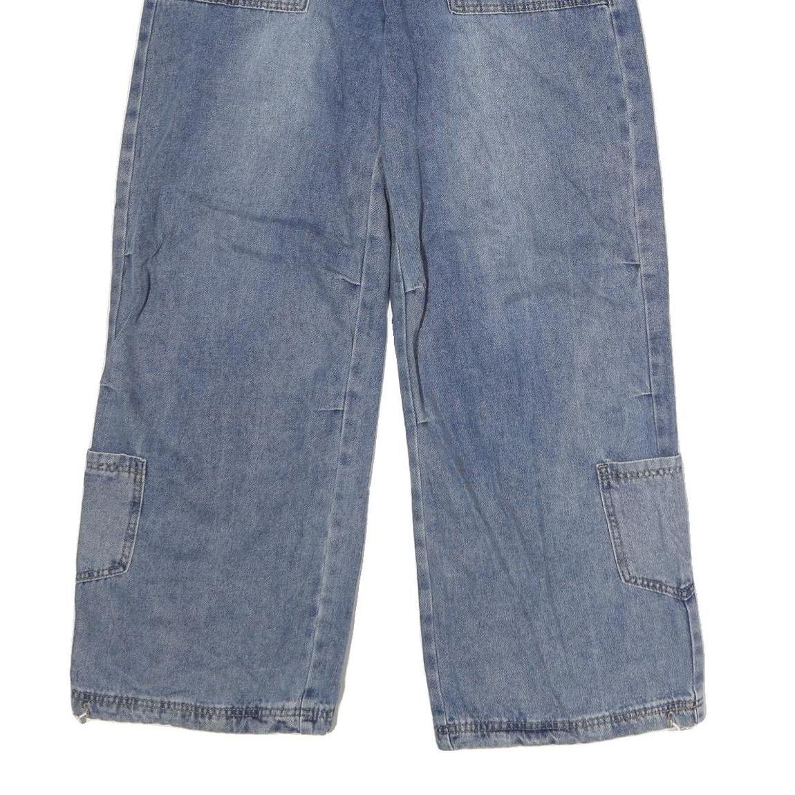 Womens Regular Fit Blue Denim Cotton Blend Wide-Leg Jeans W28 L30 Drawstring