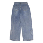 Womens Regular Fit Blue Denim Cotton Blend Wide-Leg Jeans W28 L30 Drawstring