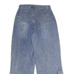 Womens Regular Fit Blue Denim Cotton Blend Wide-Leg Jeans W28 L30 Drawstring