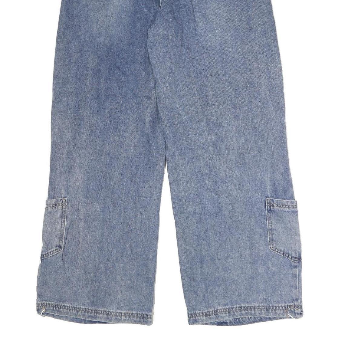 Womens Regular Fit Blue Denim Cotton Blend Wide-Leg Jeans W28 L30 Drawstring