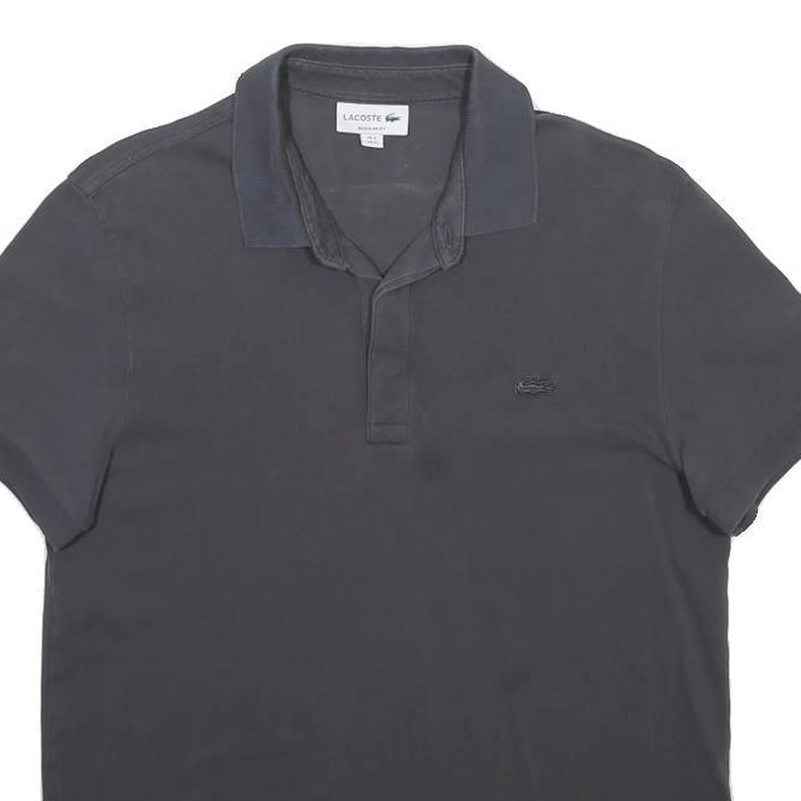LACOSTE Mens Grey Cotton Blend Short Sleeve Plain M Polo Shirt Classic Fit