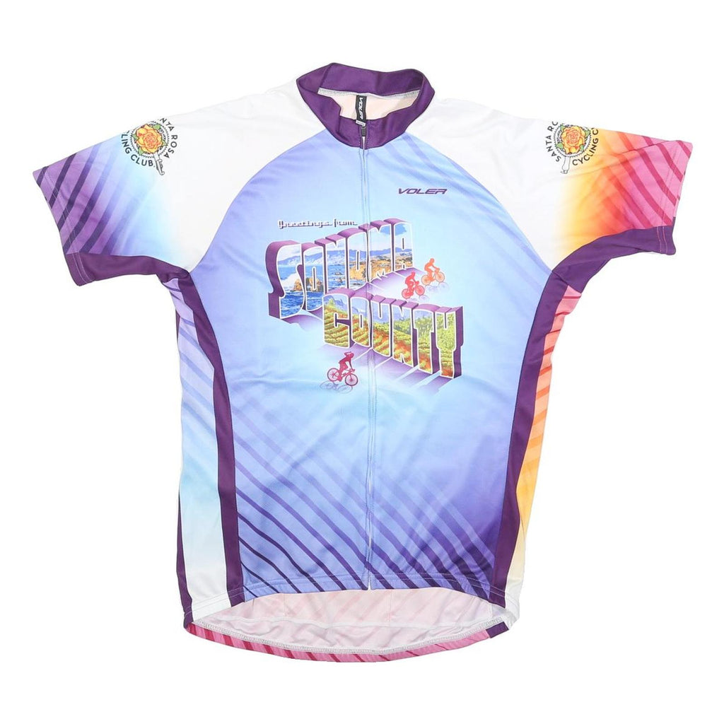 VOLER Mens Purple & Orange Graphic Cycling Jersey L Short Sleeve Zip Neck