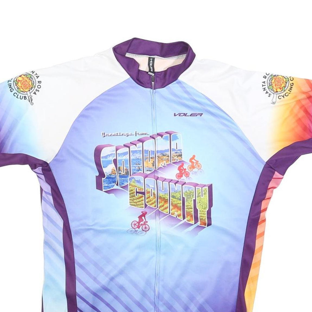 VOLER Mens Purple & Orange Graphic Cycling Jersey L Short Sleeve Zip Neck