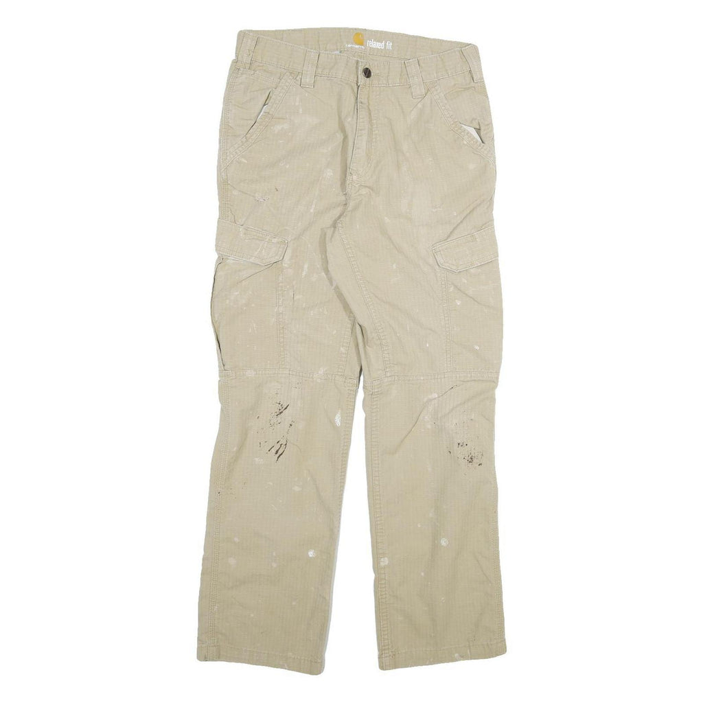 CARHARTT Mens Cotton Blend Beige Relaxed Fit Cargo Trousers W32 L32 Workwear