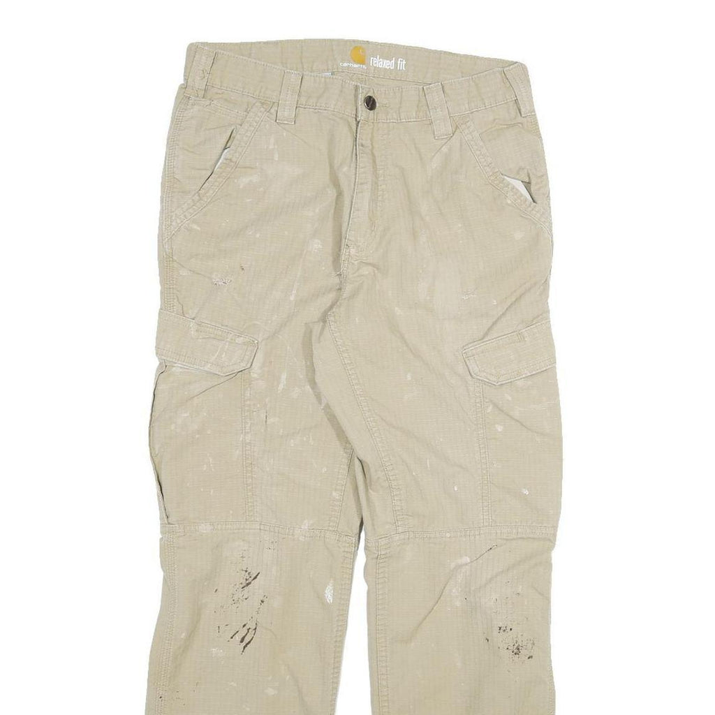 CARHARTT Mens Cotton Blend Beige Relaxed Fit Cargo Trousers W32 L32 Workwear