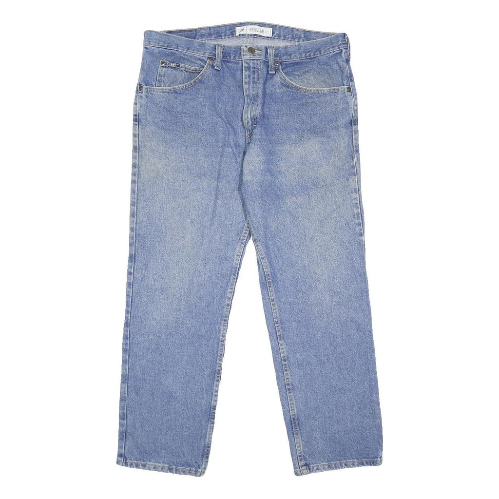 LEE Mens Blue Regular Fit Straight Denim Light Wash Jeans W36 L29 Classic Zip
