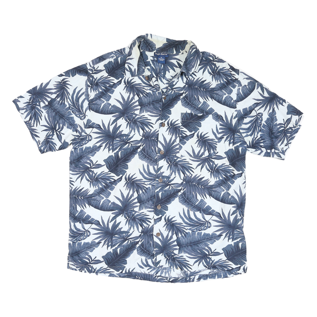 HIGHER SIERA Mens Blue & White Tropical Print Shirt M Cotton Blend Casual