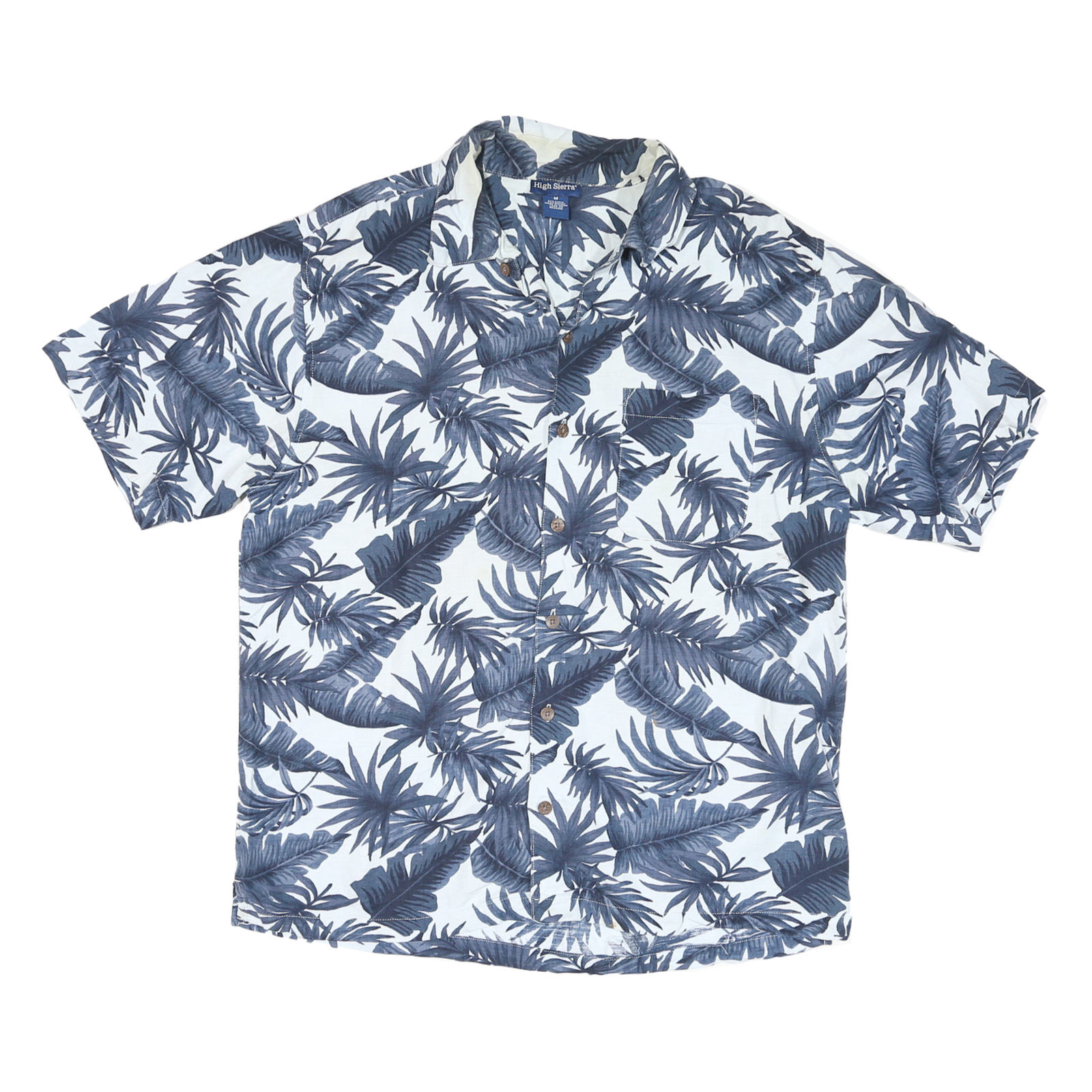 HIGHER SIERA Mens Blue & White Tropical Print Shirt M Cotton Blend Casual