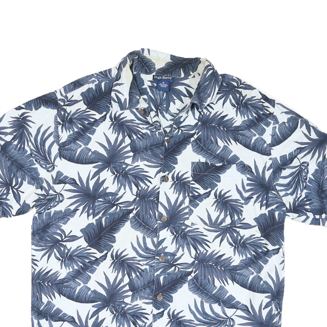HIGHER SIERA Mens Blue & White Tropical Print Shirt M Cotton Blend Casual
