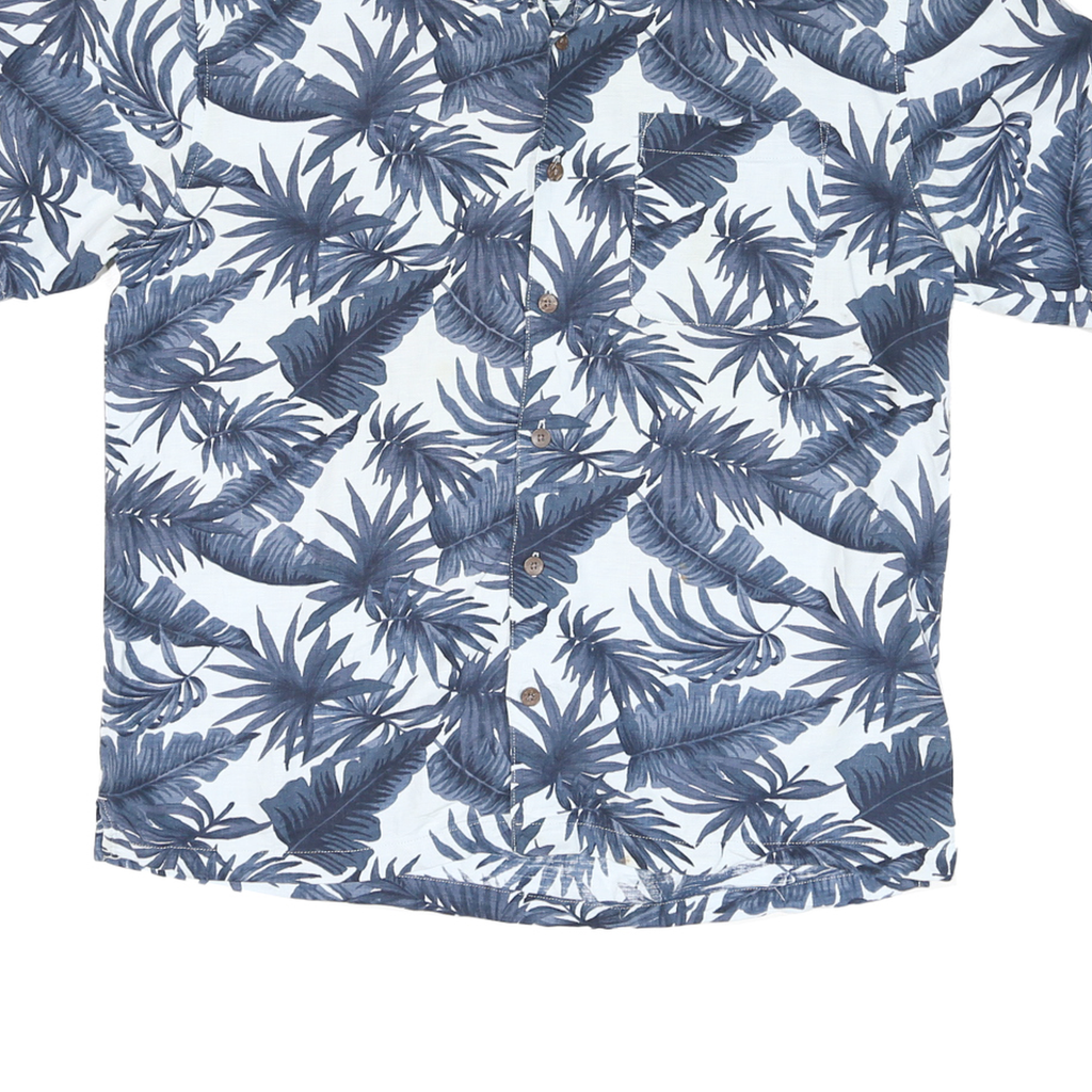 HIGHER SIERA Mens Blue & White Tropical Print Shirt M Cotton Blend Casual