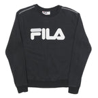FILA Mens Black Cotton Blend Crew Neck Sweatshirt S Branded Logo Pullover