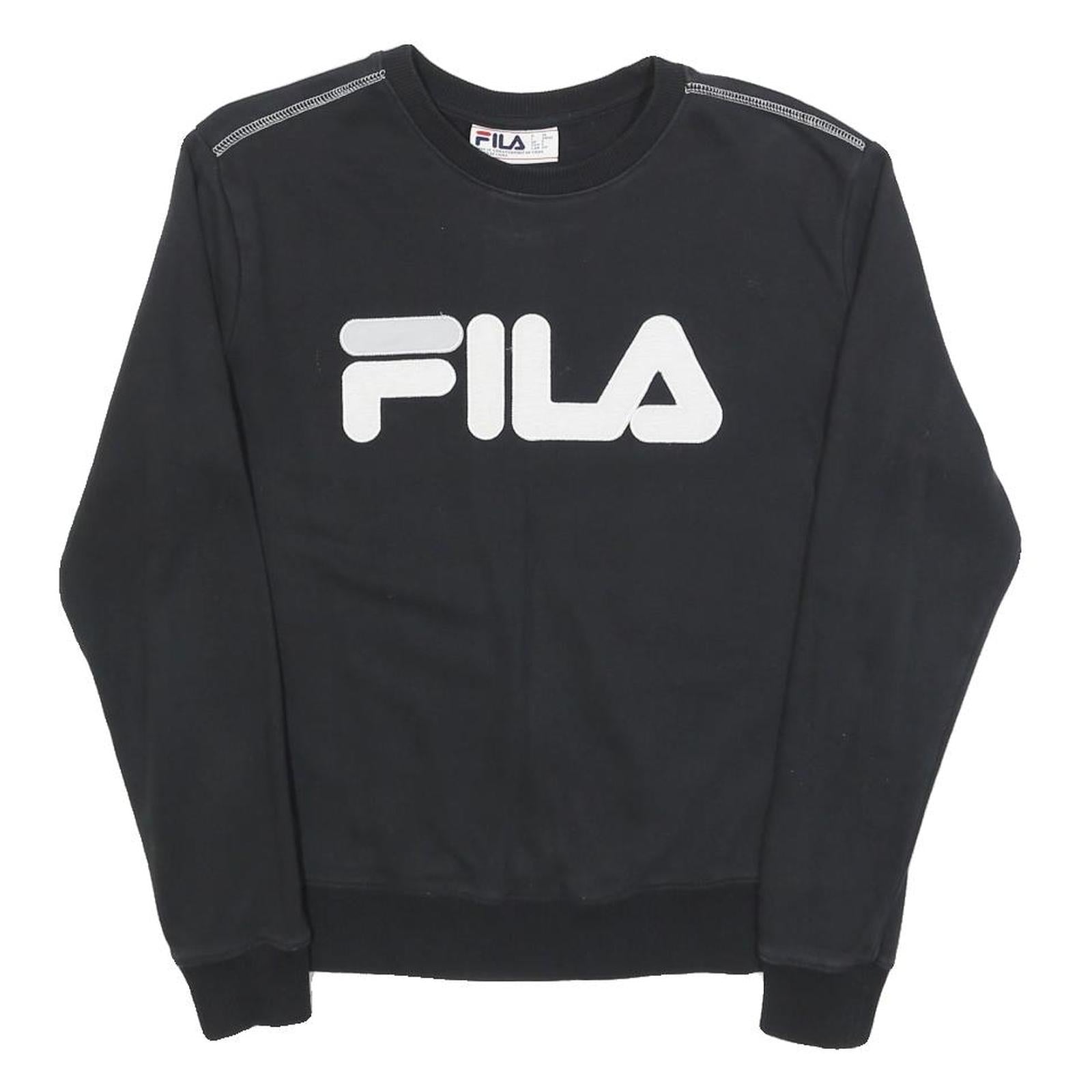 FILA Mens Black Cotton Blend Crew Neck Sweatshirt S Branded Logo Pullover