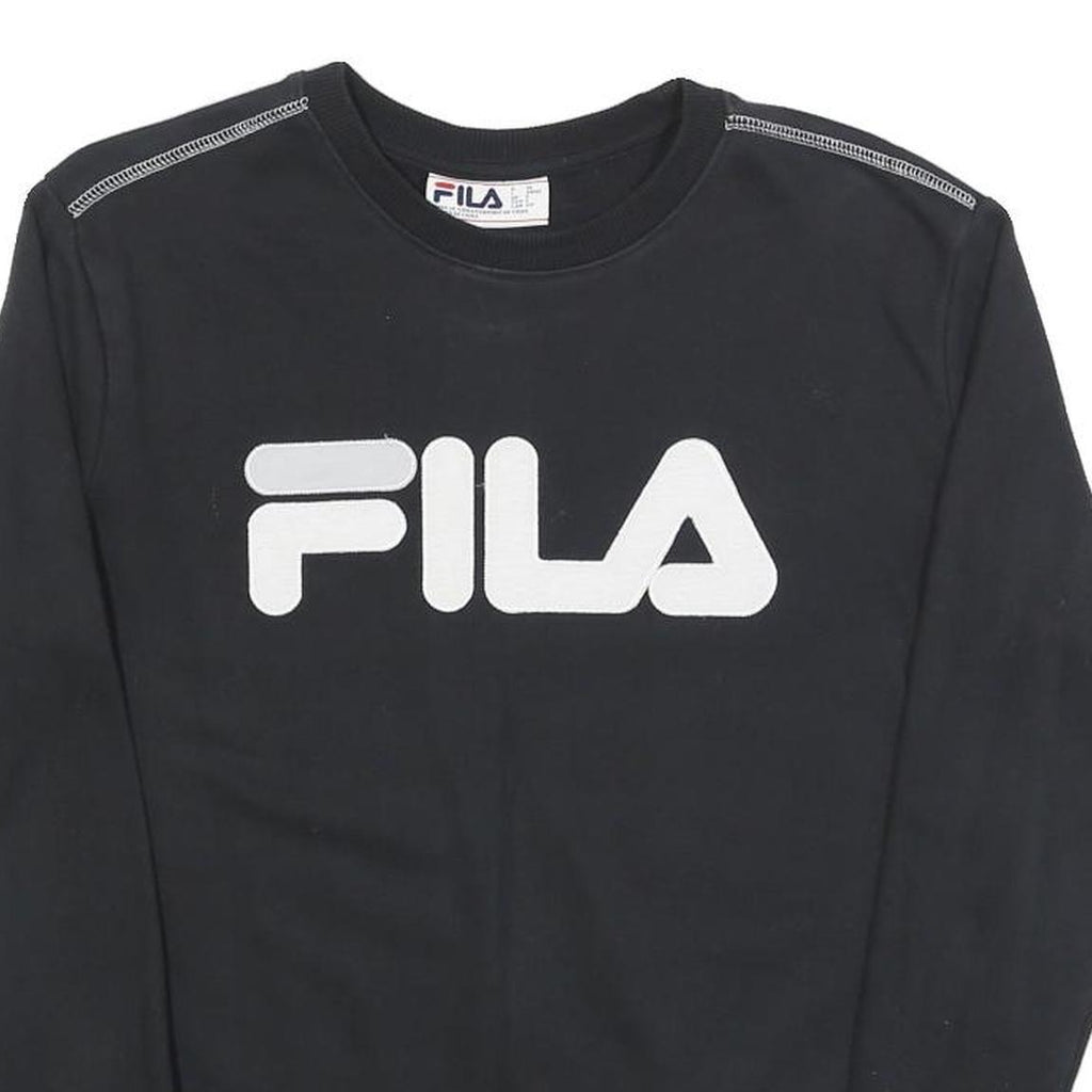 FILA Mens Black Cotton Blend Crew Neck Sweatshirt S Branded Logo Pullover