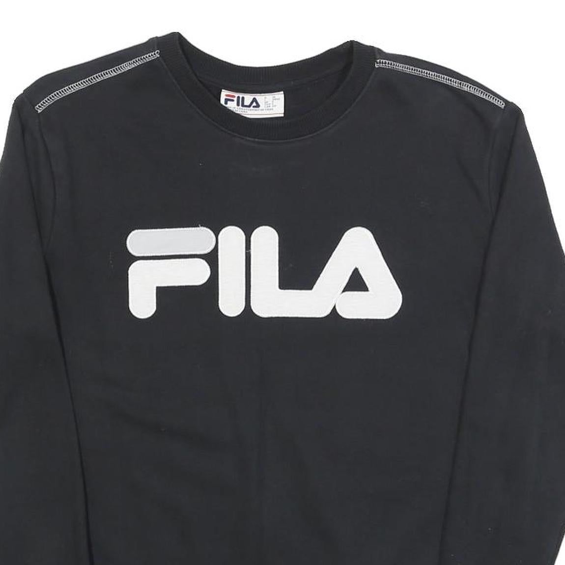 FILA Mens Black Cotton Blend Crew Neck Sweatshirt S Branded Logo Pullover