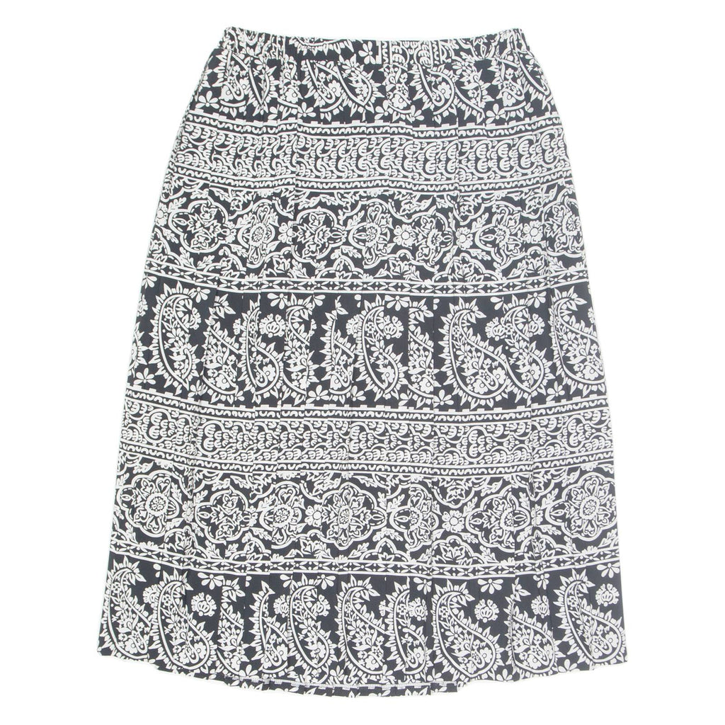 Womens Pleated Skirt Black Midi Crazy Pattern M