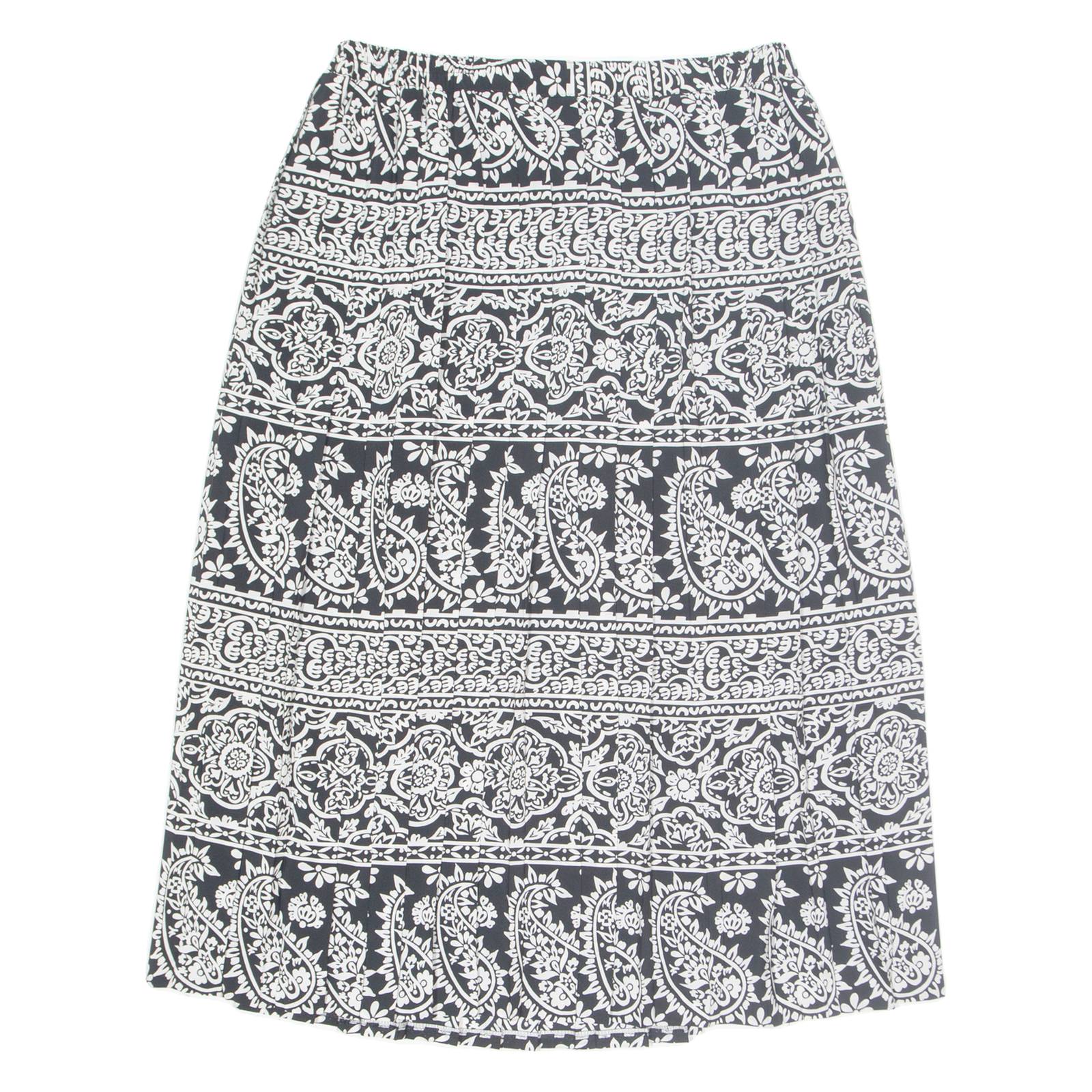 Womens Pleated Skirt Black Midi Crazy Pattern M