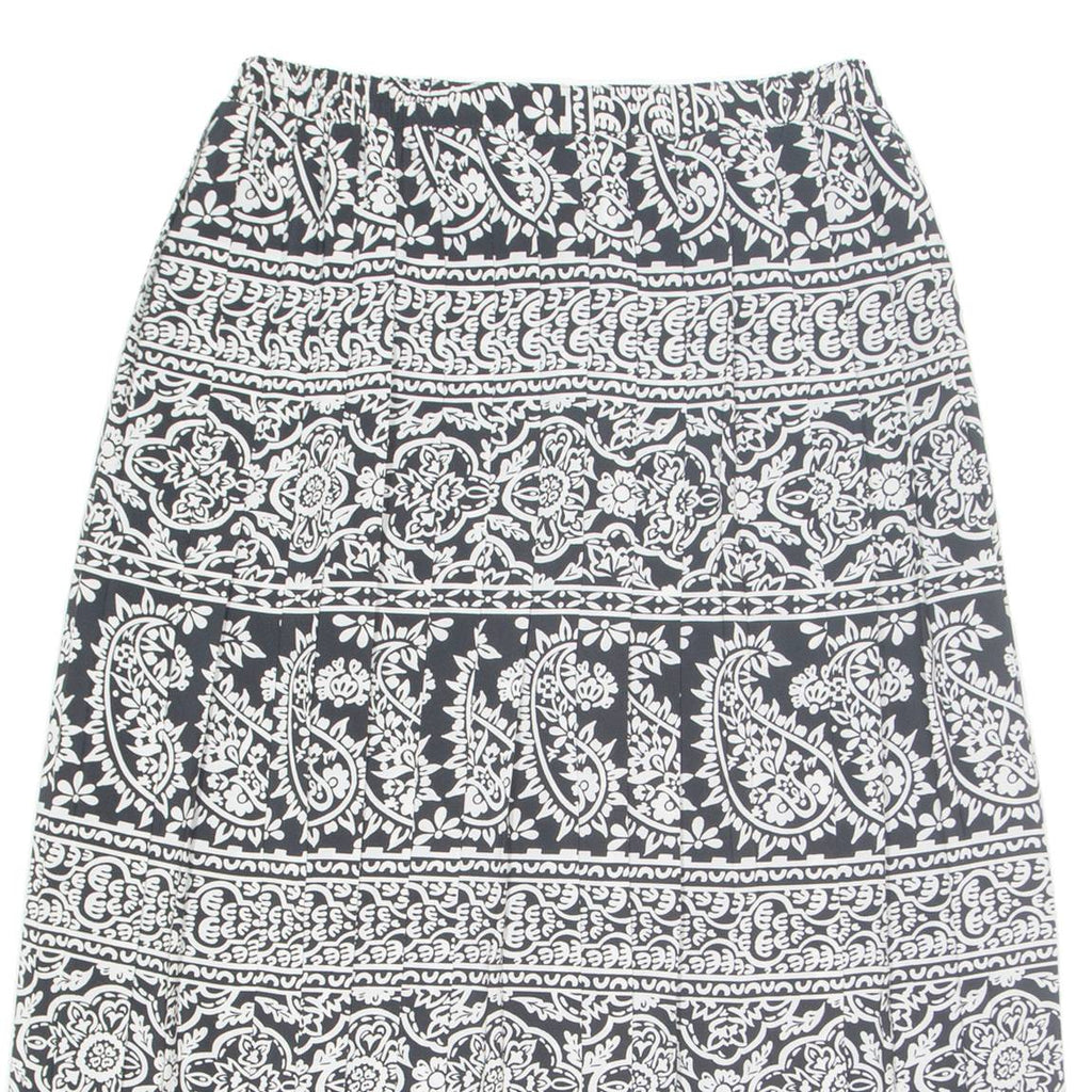 Womens Pleated Skirt Black Midi Crazy Pattern M