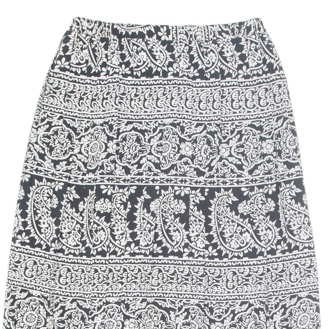 Womens Pleated Skirt Black Midi Crazy Pattern M