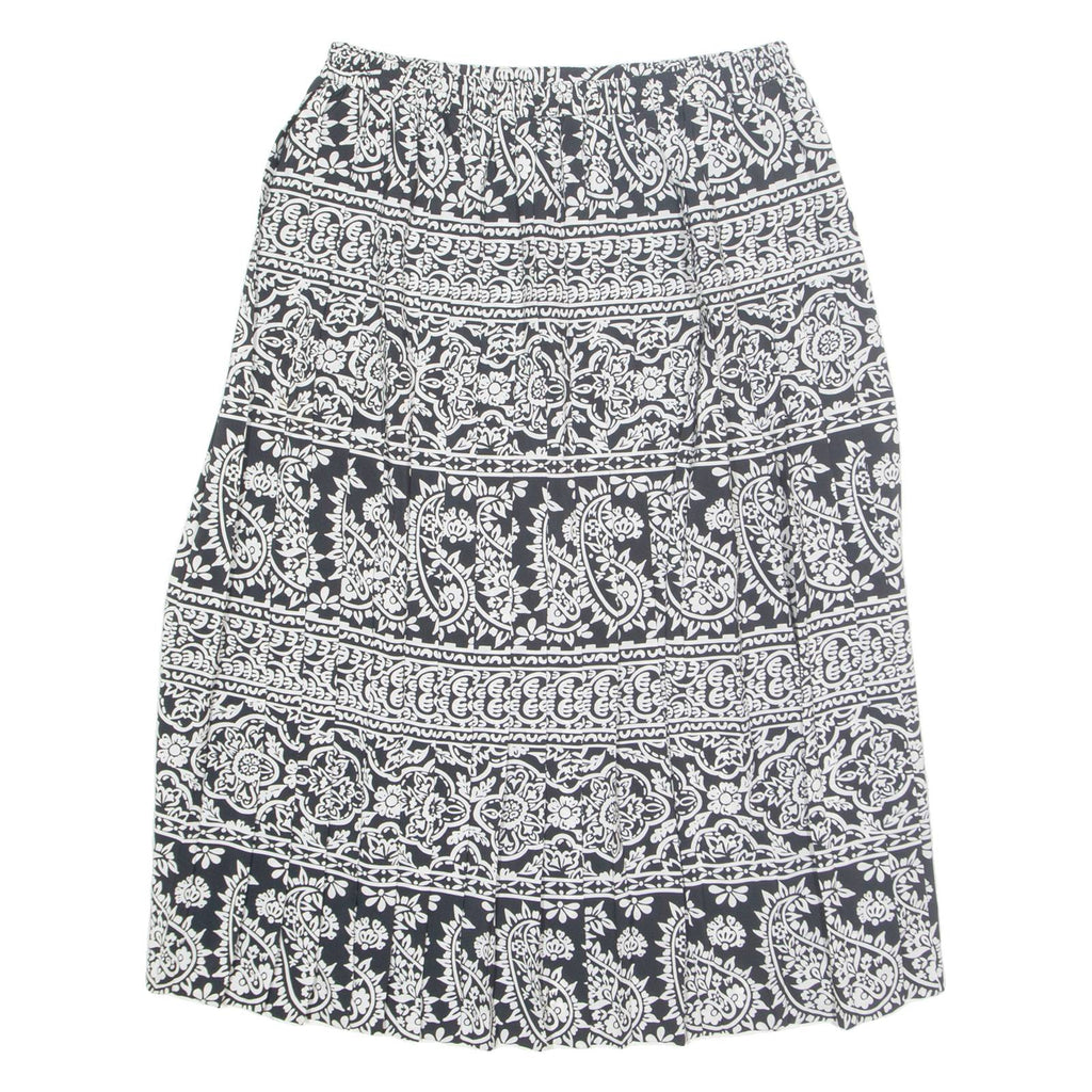 Womens Pleated Skirt Black Midi Crazy Pattern M