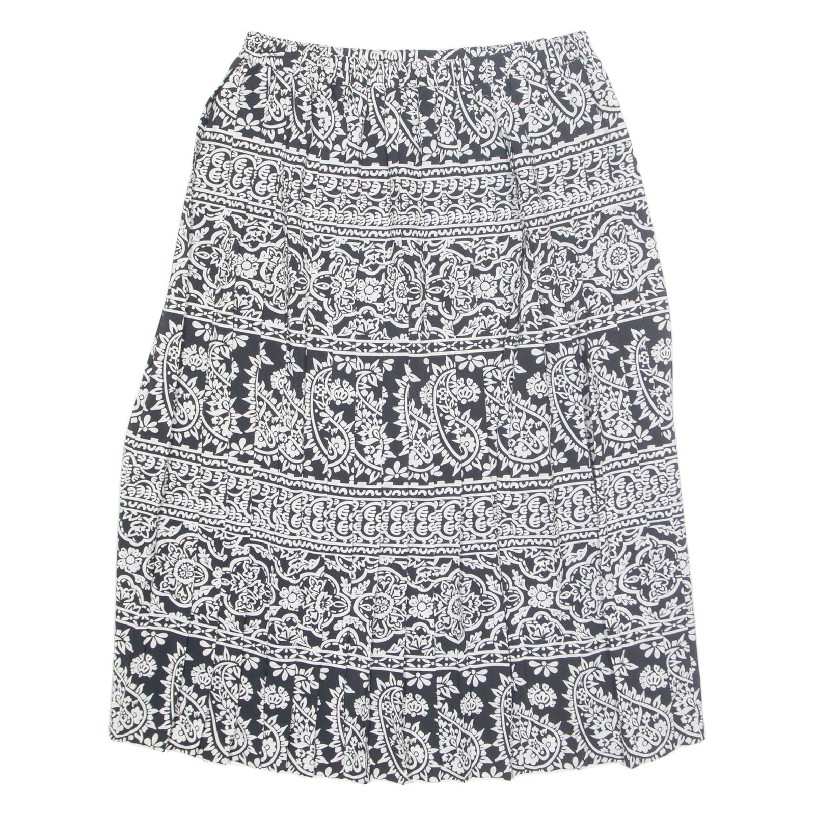 Womens Pleated Skirt Black Midi Crazy Pattern M
