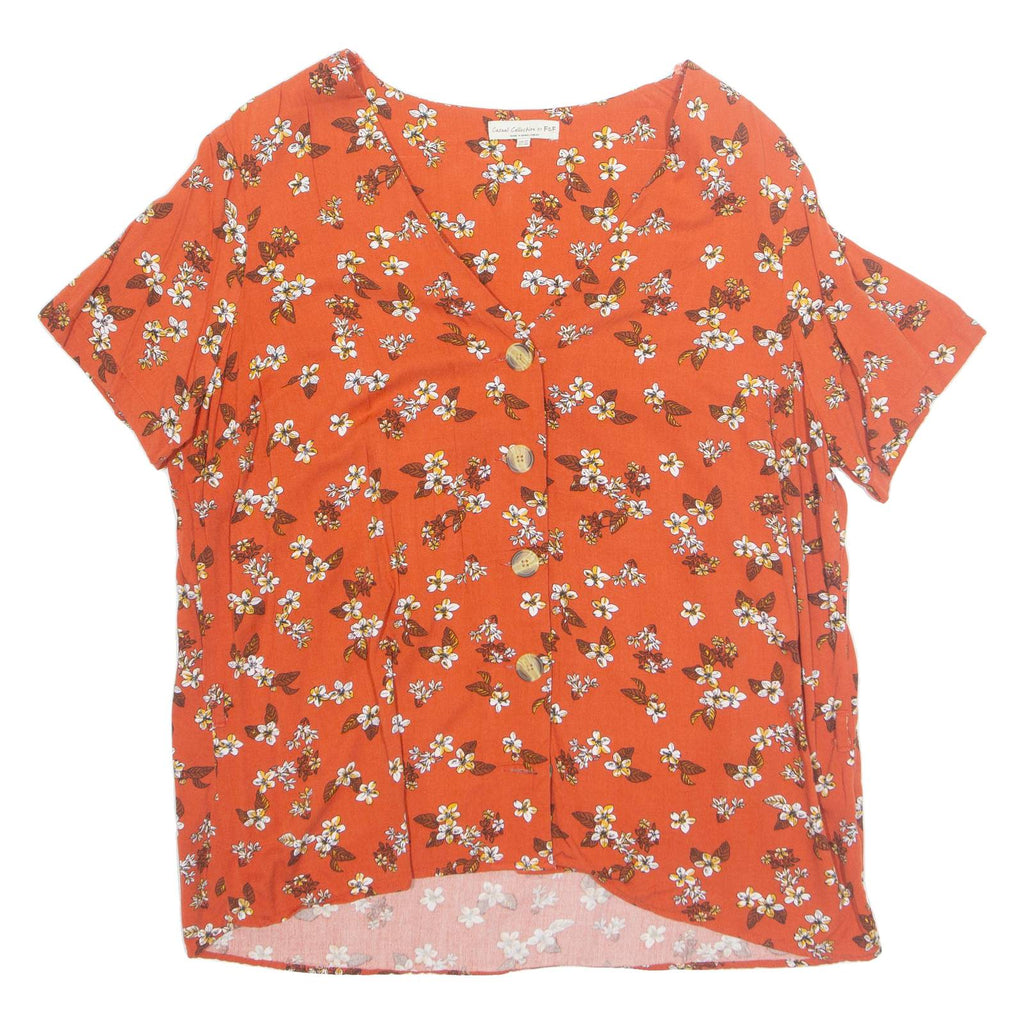 F&F Womens Printed Top Orange V-Neck Viscose Floral UK 20
