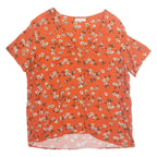 F&F Womens Printed Top Orange V-Neck Viscose Floral UK 20