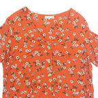 F&F Womens Printed Top Orange V-Neck Viscose Floral UK 20