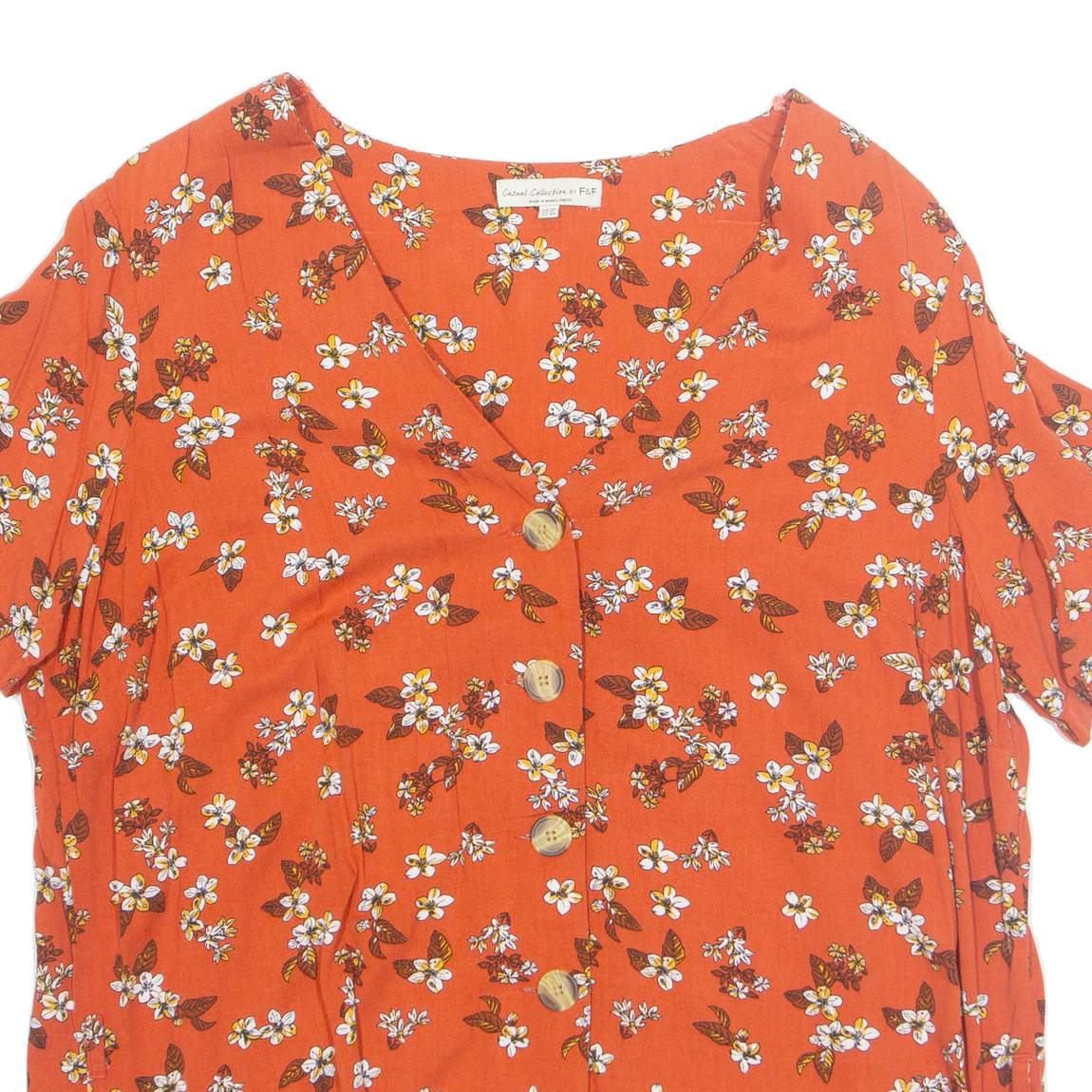 F&F Womens Printed Top Orange V-Neck Viscose Floral UK 20
