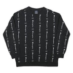 CHAMPION Boys Black Crew Neck XL Logo Print Cotton Blend Sweatshirt