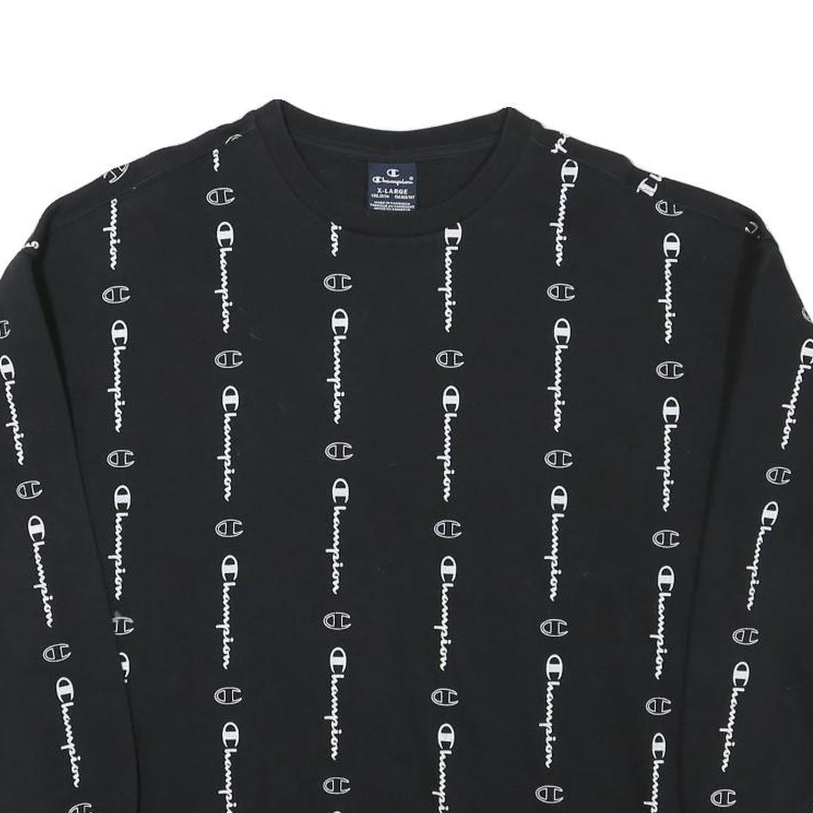 CHAMPION Boys Black Crew Neck XL Logo Print Cotton Blend Sweatshirt