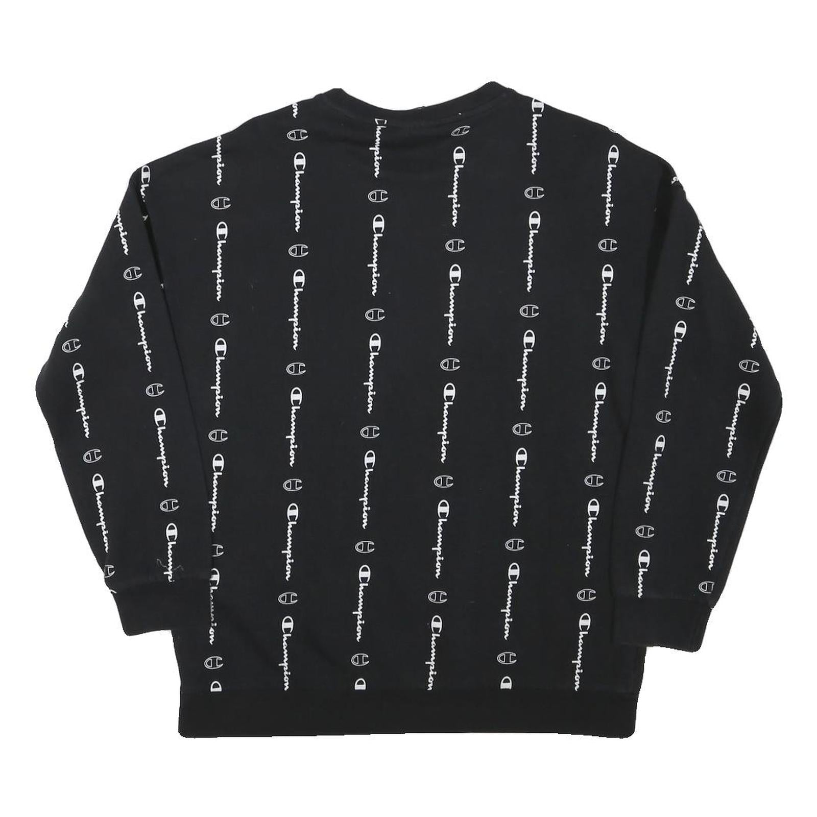 CHAMPION Boys Black Crew Neck XL Logo Print Cotton Blend Sweatshirt
