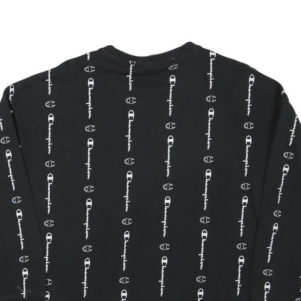 CHAMPION Boys Black Crew Neck XL Logo Print Cotton Blend Sweatshirt