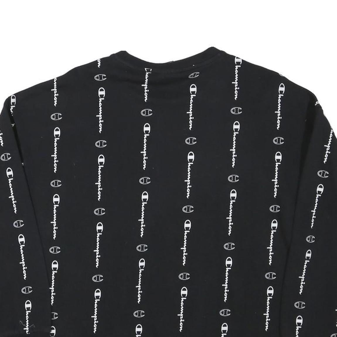 CHAMPION Boys Black Crew Neck XL Logo Print Cotton Blend Sweatshirt