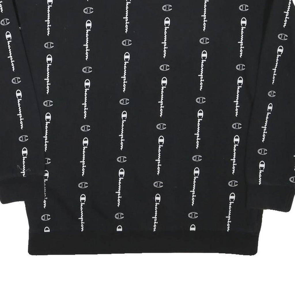 CHAMPION Boys Black Crew Neck XL Logo Print Cotton Blend Sweatshirt